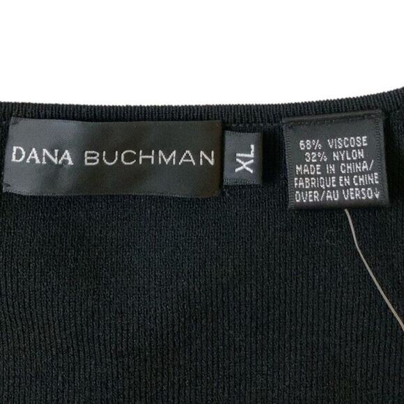 Dana Buchman Blouse Womens Size XL Top Black Rhinestones Cut Out Sleeves Top - Picture 5 of 9